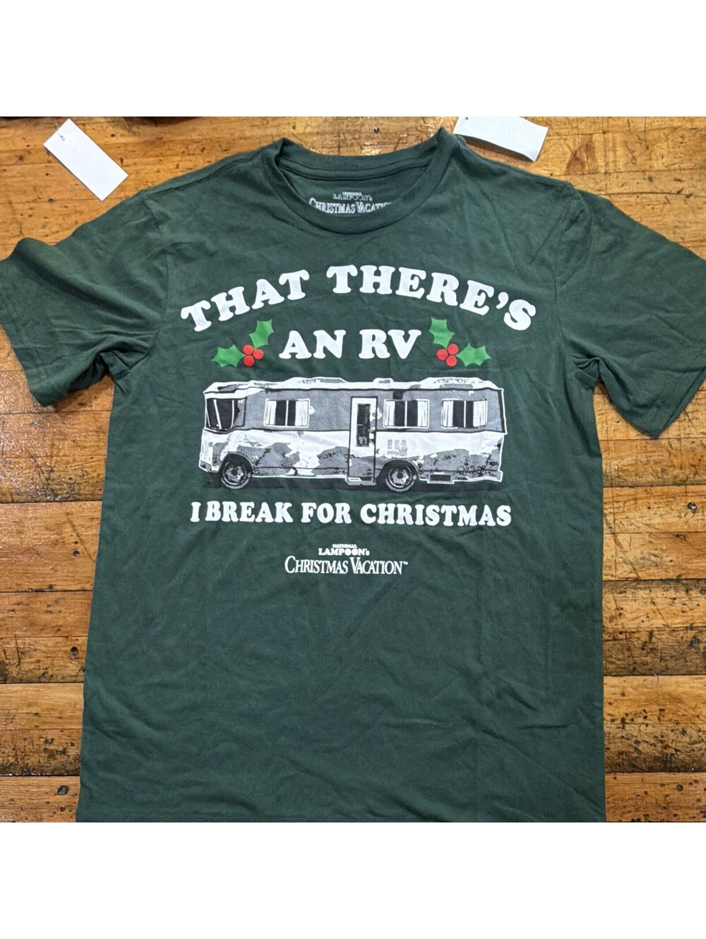 Christmas Vacation Clark Griswold RV Graphic Tee Green L crew neck